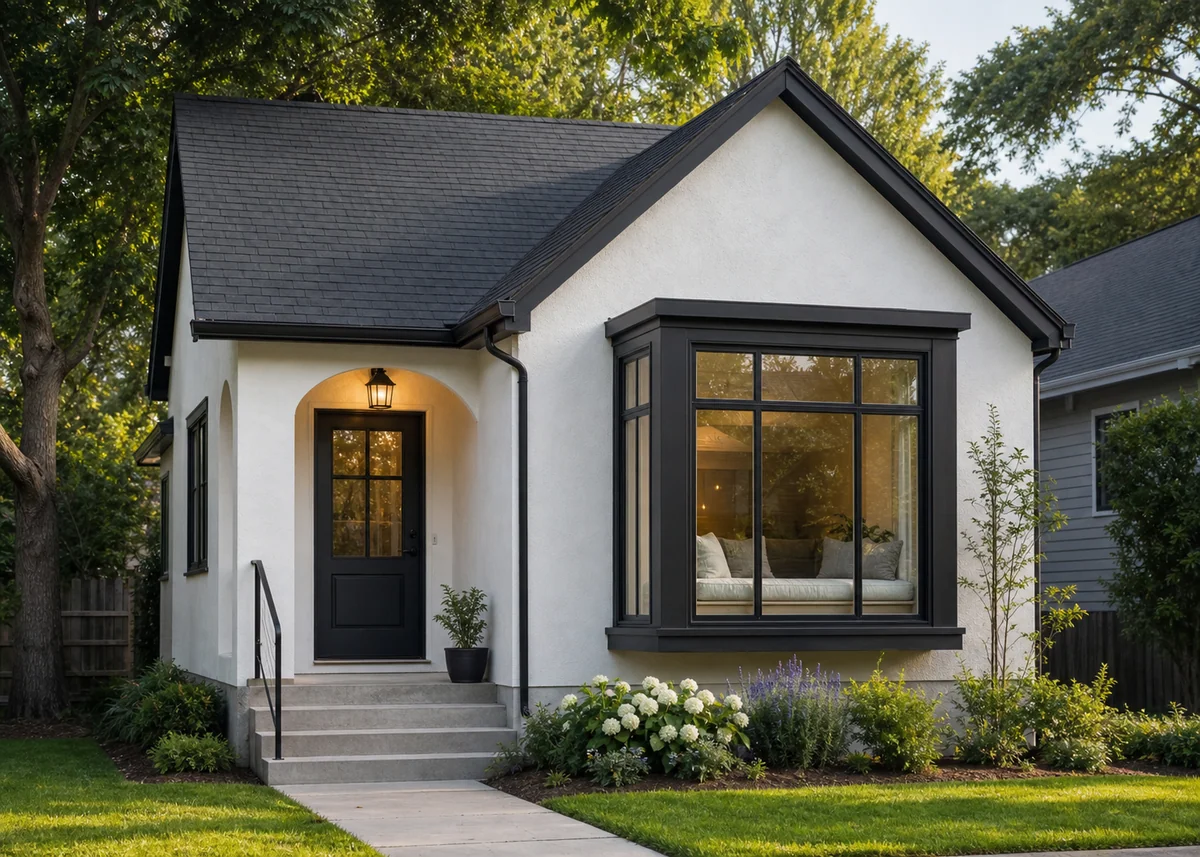 small house front design: Small house front with projecting boxed bay window